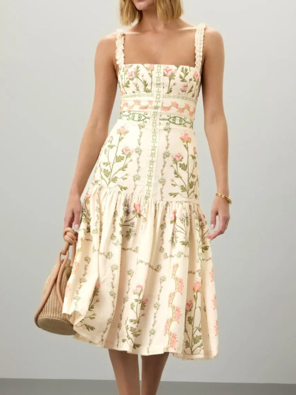 AGUA BY AGUA BENDITA Dress Nispero Oasis Floral Cream Pink Garden Midi